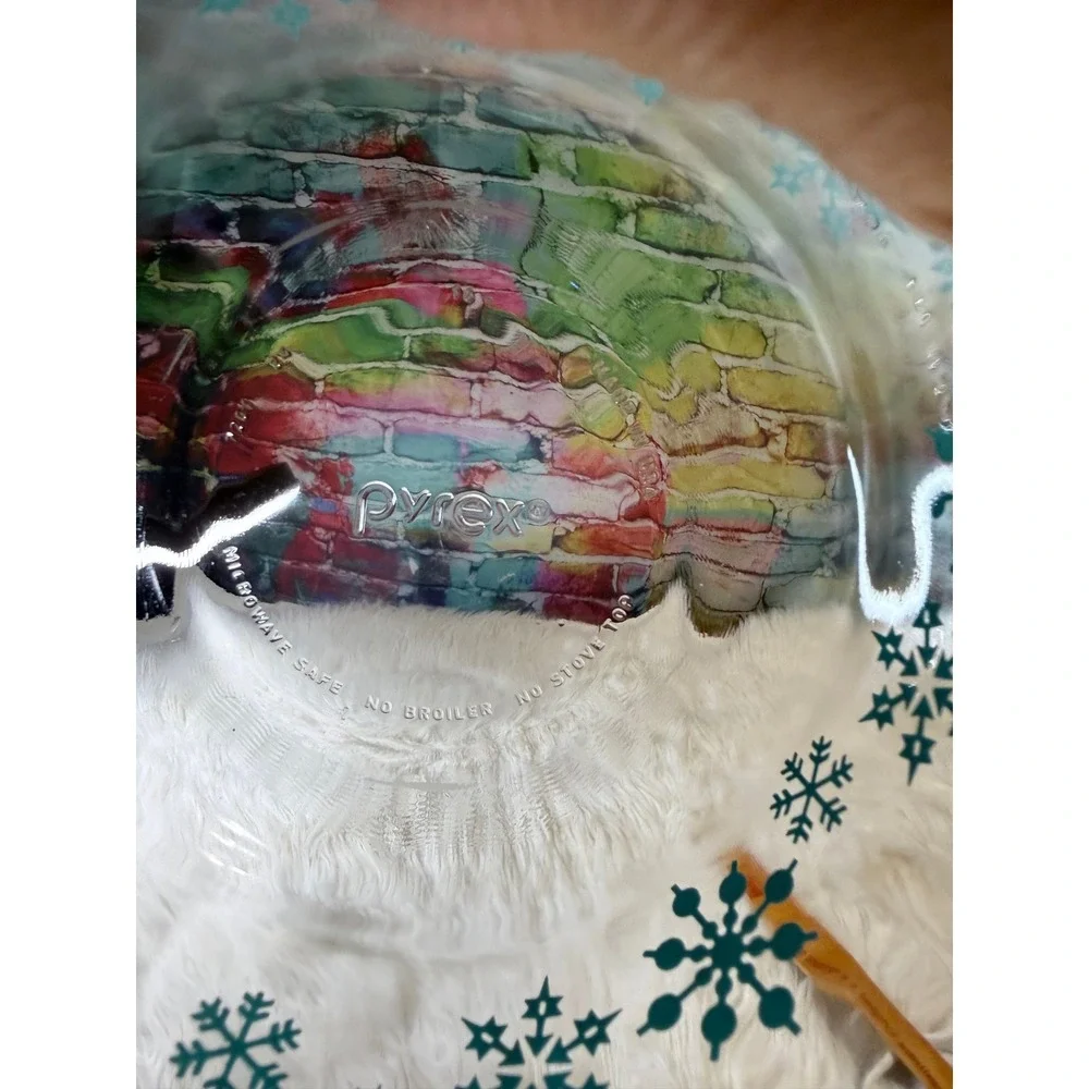Pyrex 7201 Blue Snowflake Glass Storage Bowl with Lid 4 Cup Round Clear Vintage